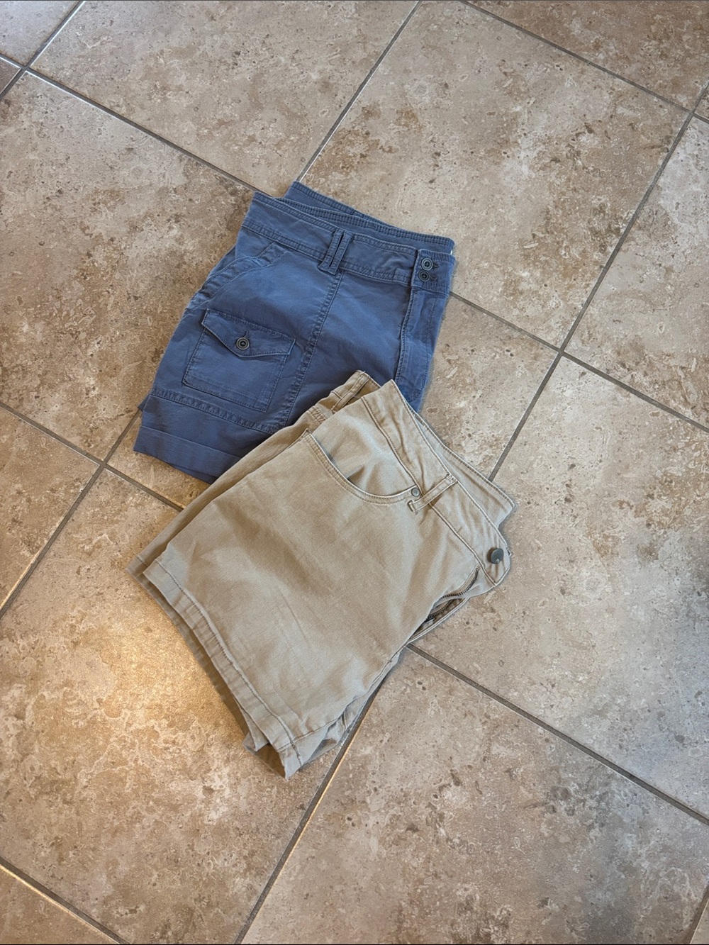 Women’s Casual Cotton Shorts - Blue and Tan